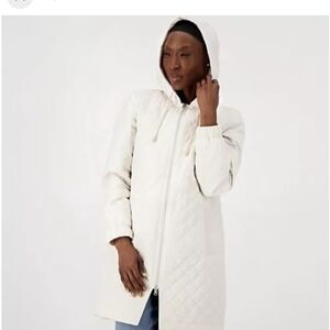 Nuage Zip Front Quilted Jacket with Knit Hood Cream